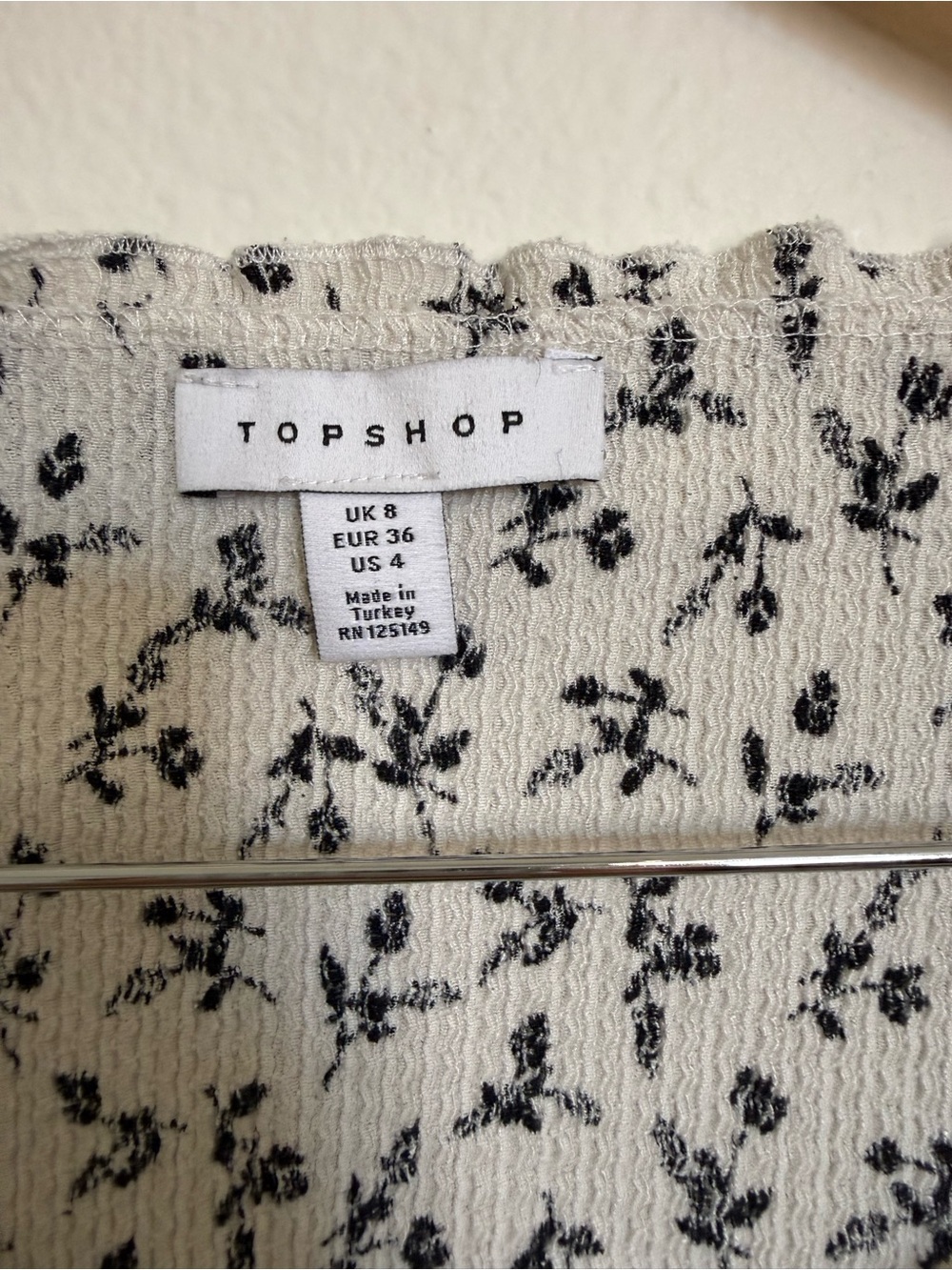 Topshop Black Floral Smocked Crop Top on White - Picture 3 of 6